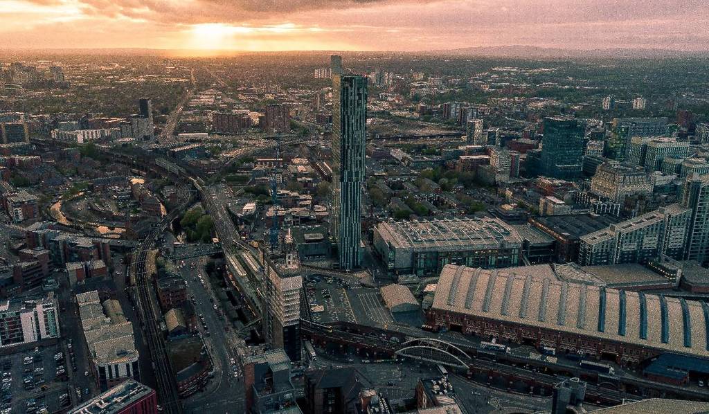 manchester skyline sun