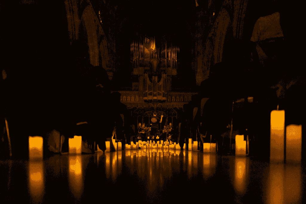 A string quartet performing at a Candlelight concert at Manchester Cathedral