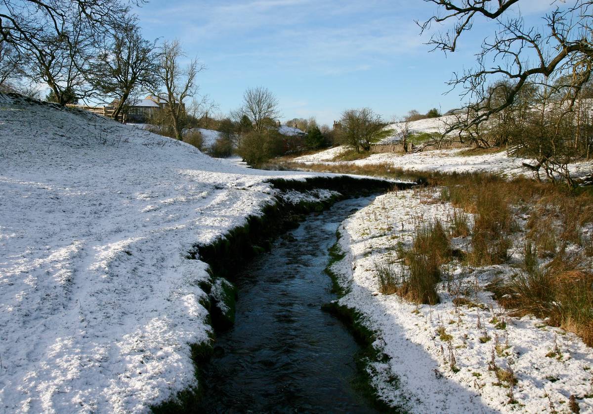 A view of the beautiful countryside in deep mid-winter, Downham, Clitheroe, Lancashire, United Kingdom, Europe on Wednesday, 18th, January, 2023