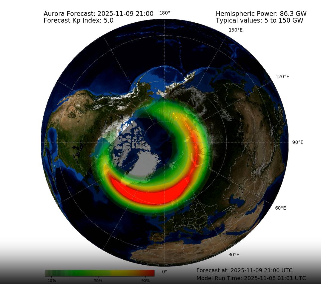screenshot of geomagnetic storm over the globe