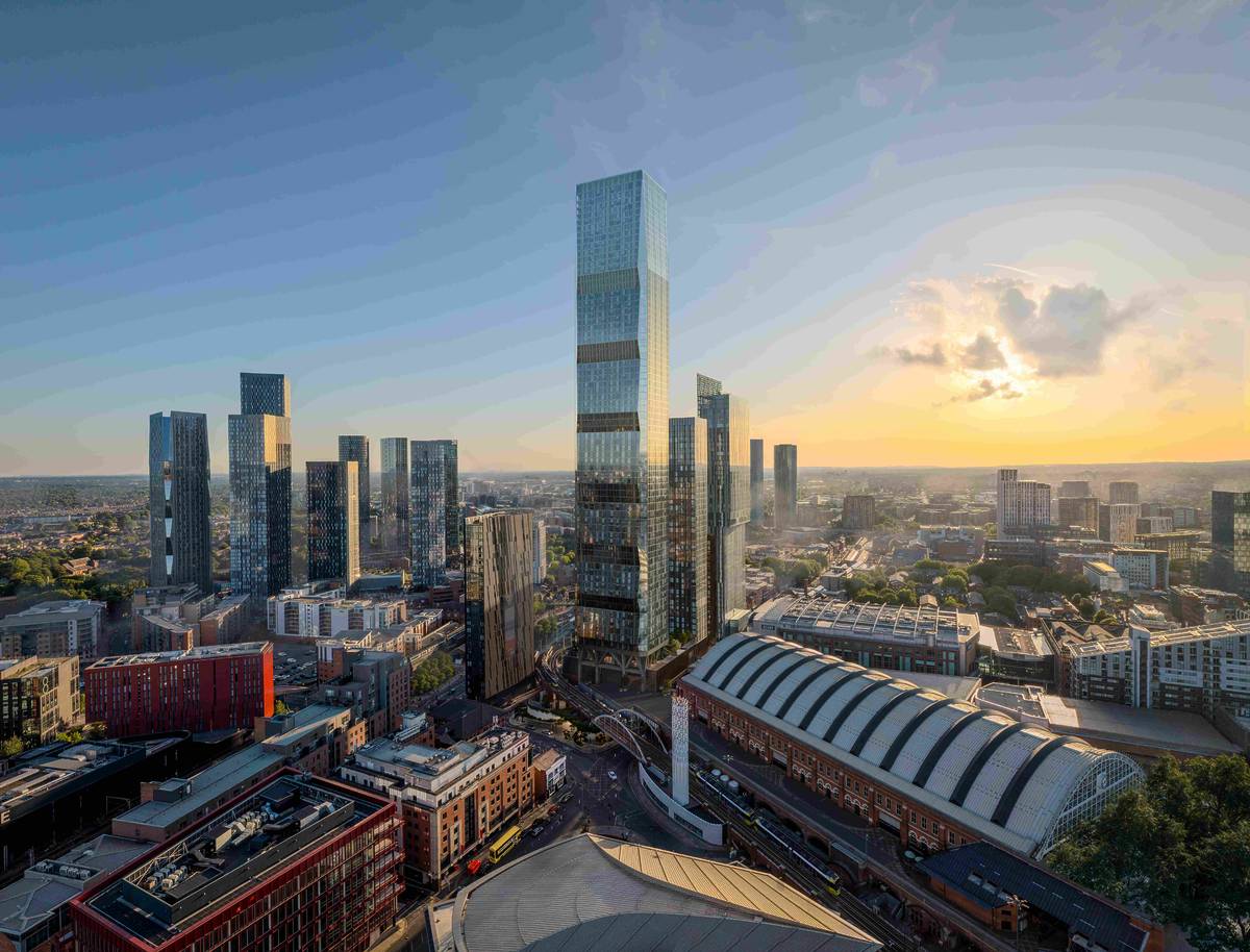 AERIAL SHOT CGI OF VIADUX 2 WHICH WILL HOUSE NOBU MANCHESTER