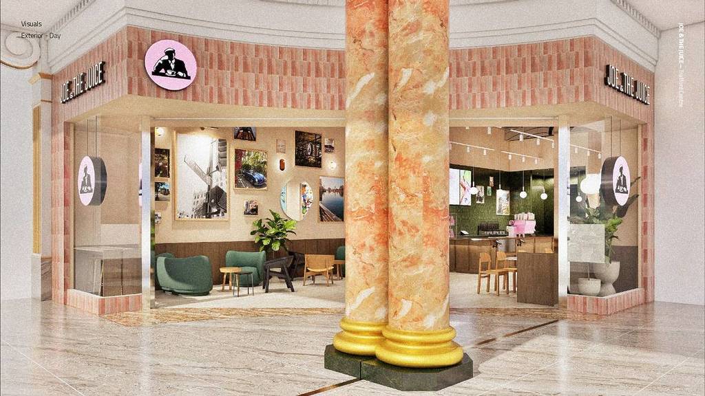 render of joe and the juice trafford centre store with columns outside