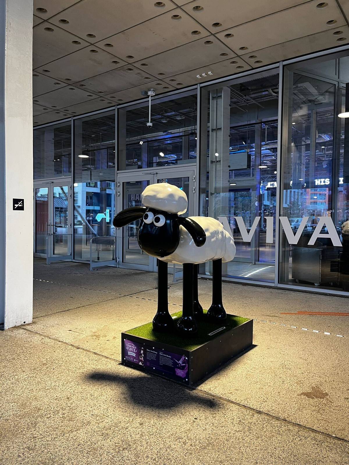 shaun the sheep sculpture outside entrance of aviva studios as part of trail