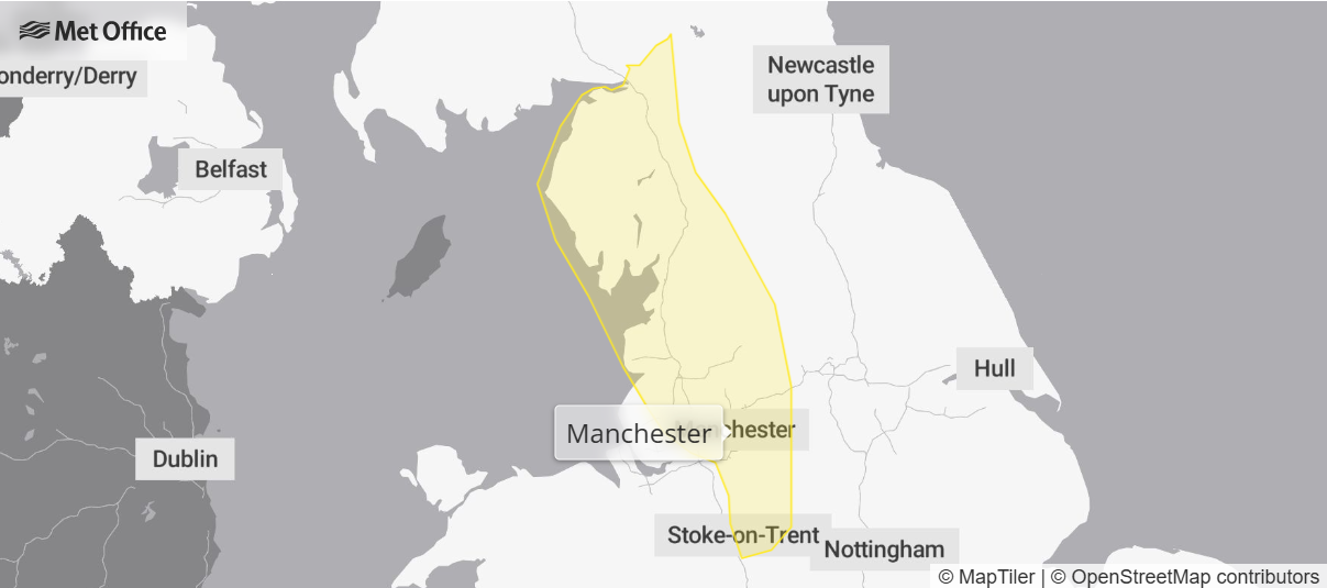 yellow weather warning rain north west