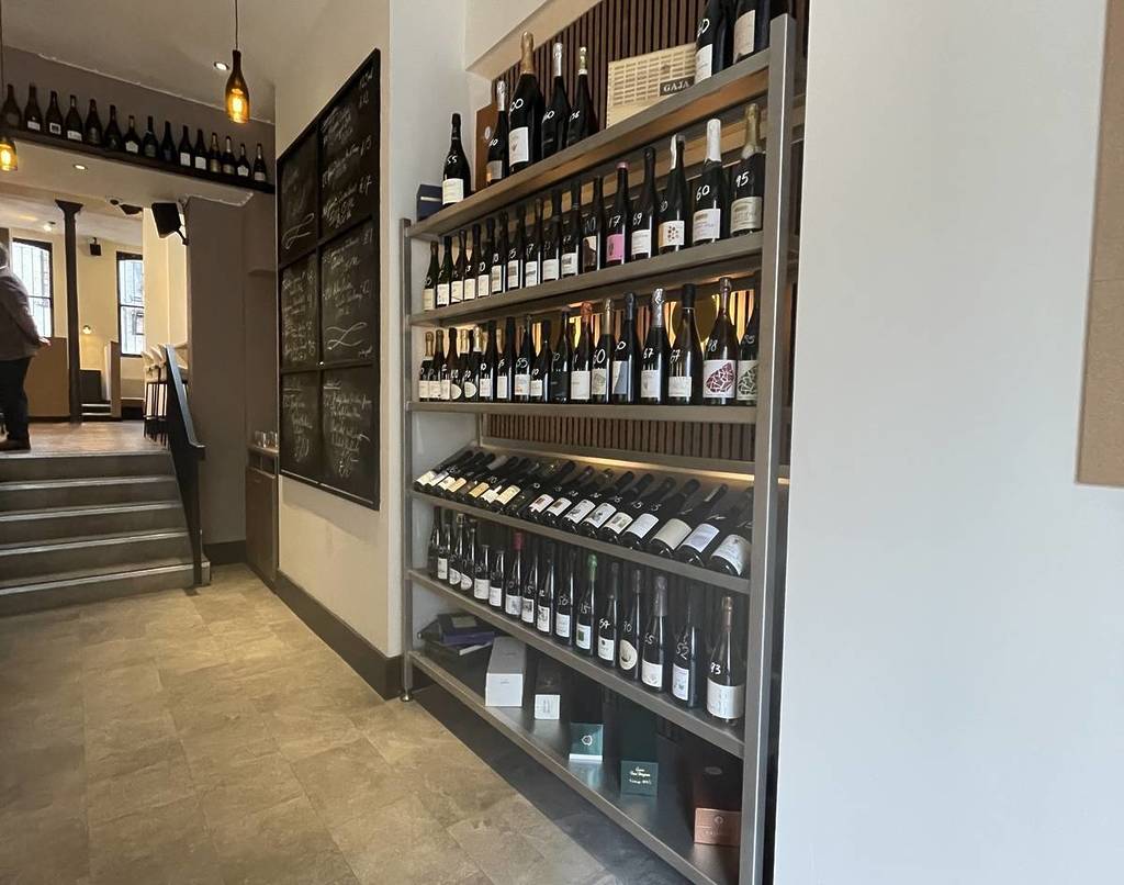 wall with bottles of champagne on