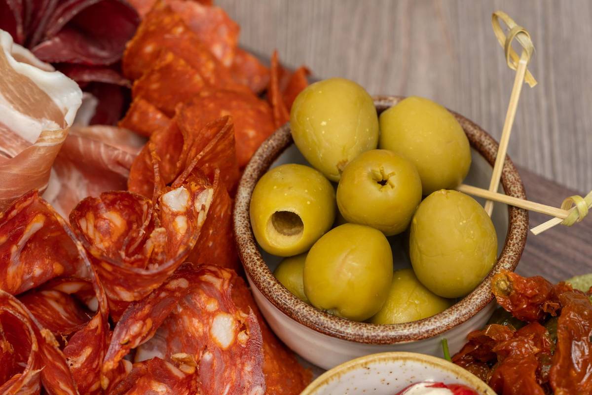 olives and charcuterie selection at harvey nichols second floor brasserie in manchester