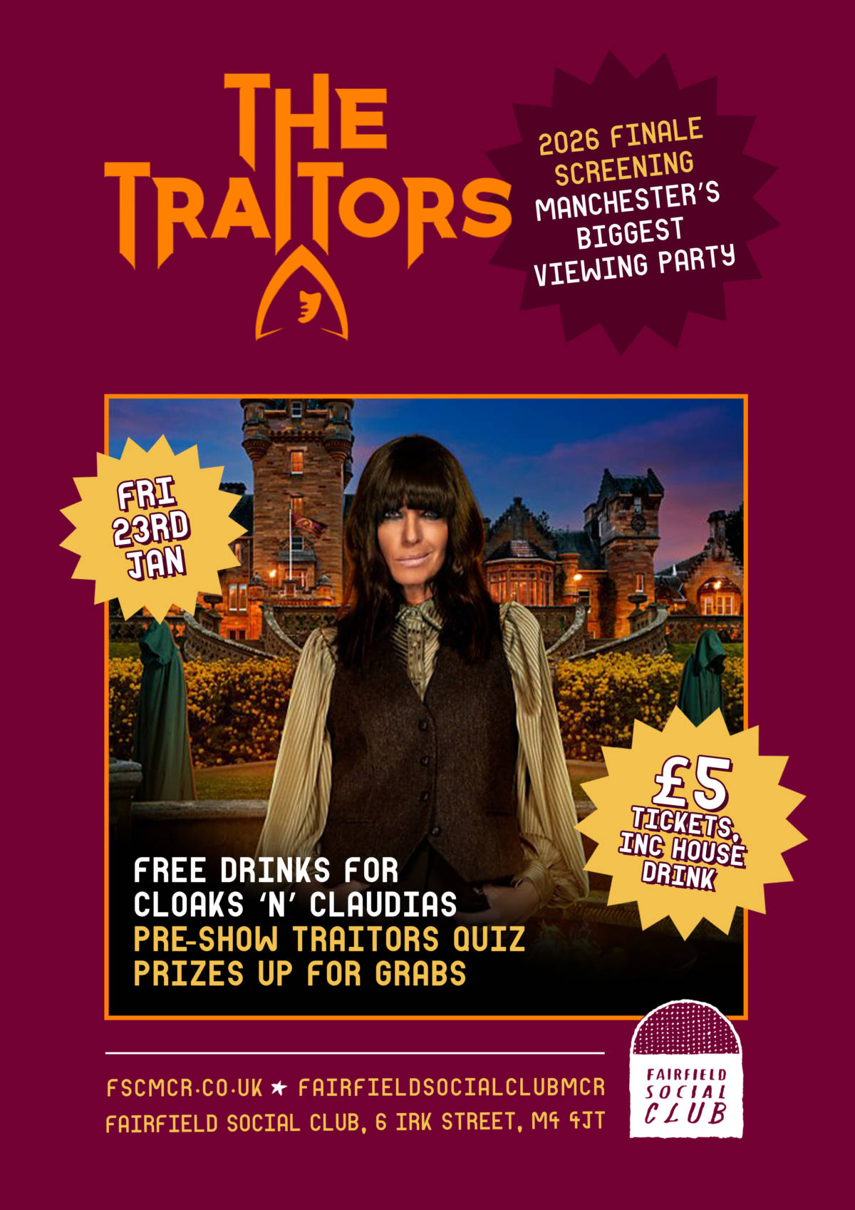 traitors finale fairfield social club manchester poster