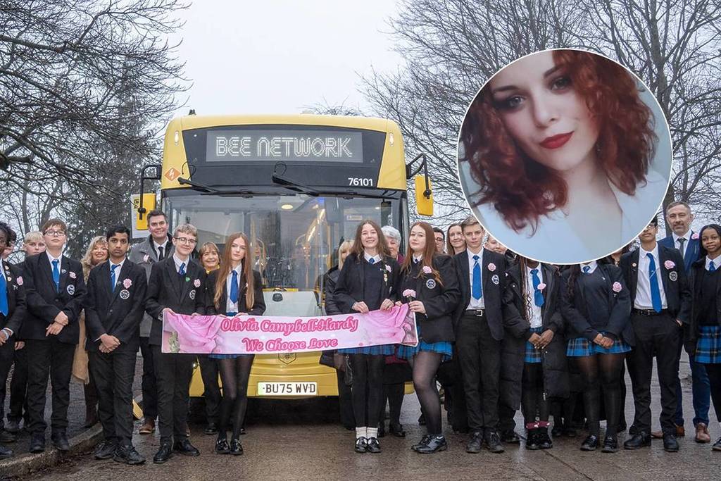 A Memorial Bus For Manchester Arena Attack Victim Olivia Campbell-Hardy Has Been Unveiled At Her Former School – Honouring Her Name & Featuring A Swarm Of Manchester Bees