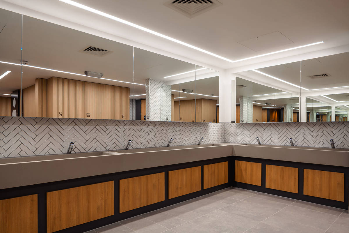 sinks at stockroom toilets, merseyway shopping centre,s tockport, greater manchester