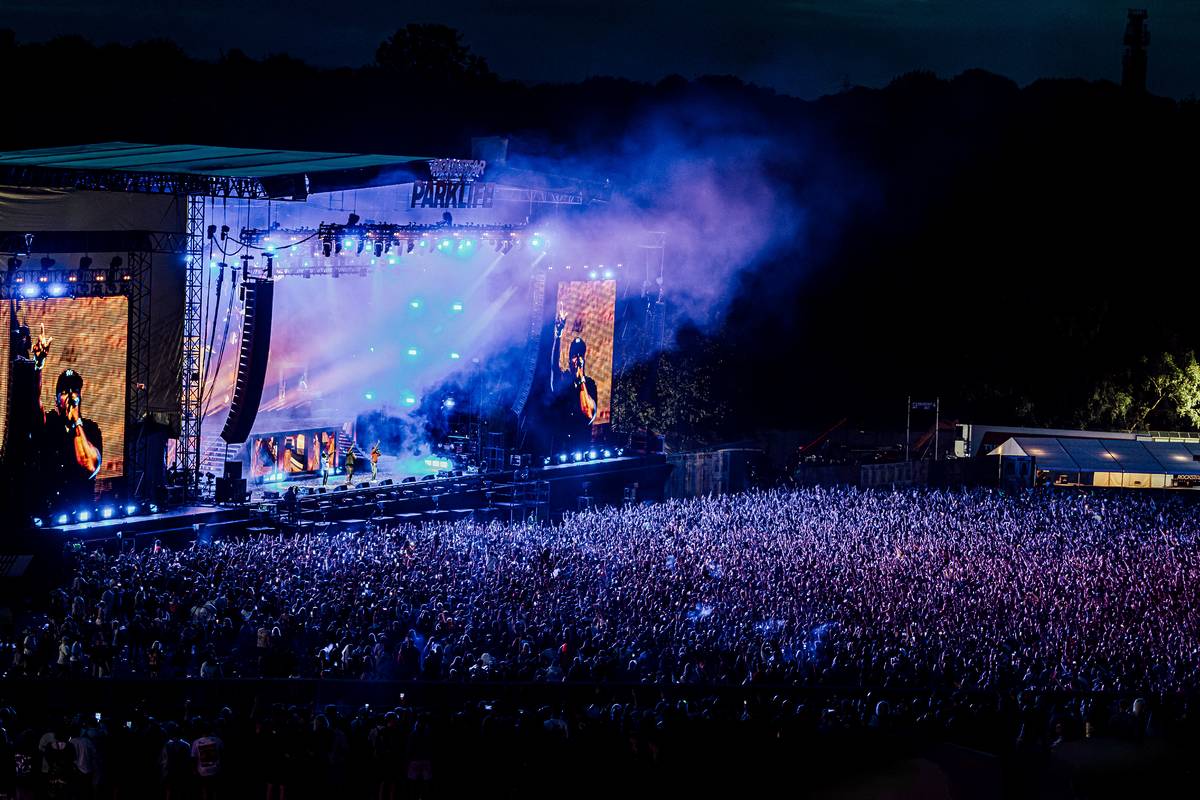 parklife festival at night crowd stage