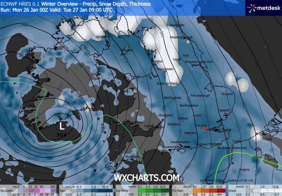 wx charts weather forecast snow winter manchester