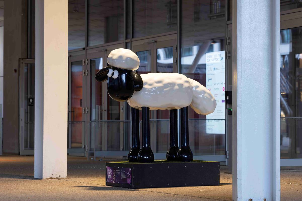shaun the sheep sculpture outside aviva studios manchester