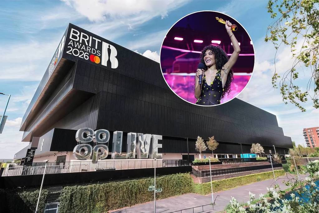 co-op live in manchester with brit awards sign and olivia dean in circle one of the biggest winners on the night
