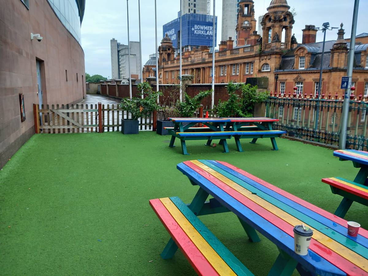 rainbow picnic benches