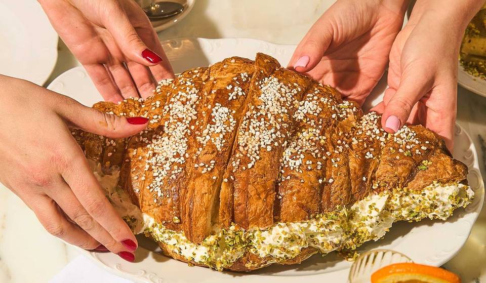 One of Manchester’s popular Italian restaurants has launched a giant, foot-long croissant filled with layers of pistachio cream or prosciutto di Parma – and it takes two people to finish it