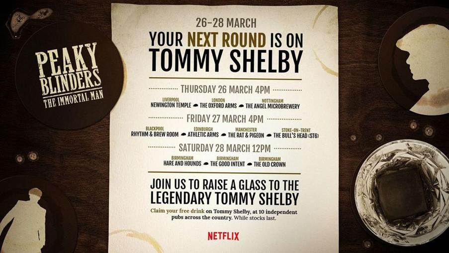 free pints pub list manchester peaky blinders immortal man