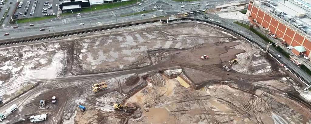 screenshot of drone footage showing ground above at therme manchester 