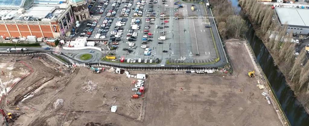 view above of groundworks therme manchester next to trafford palazzo