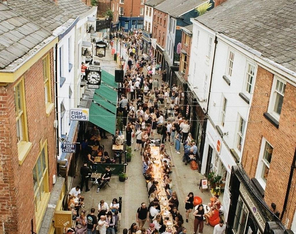 stock party stockport underbank from above