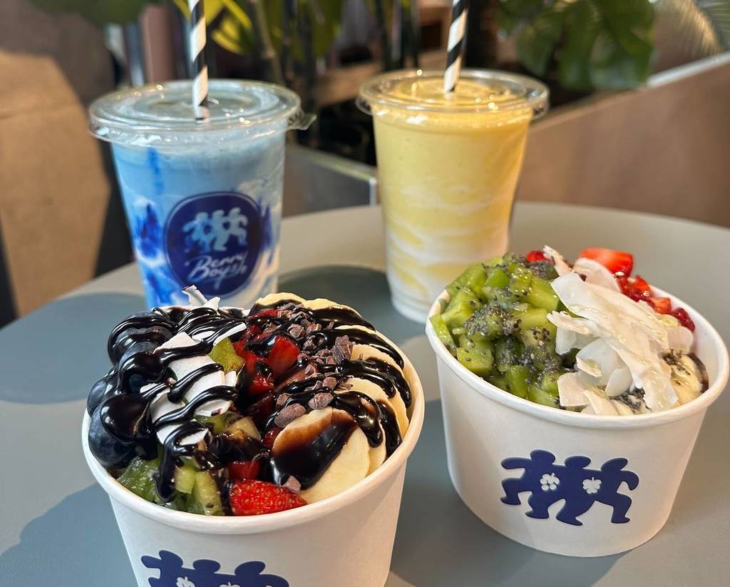 two acai bowls and two smoothies at berry boys manchester