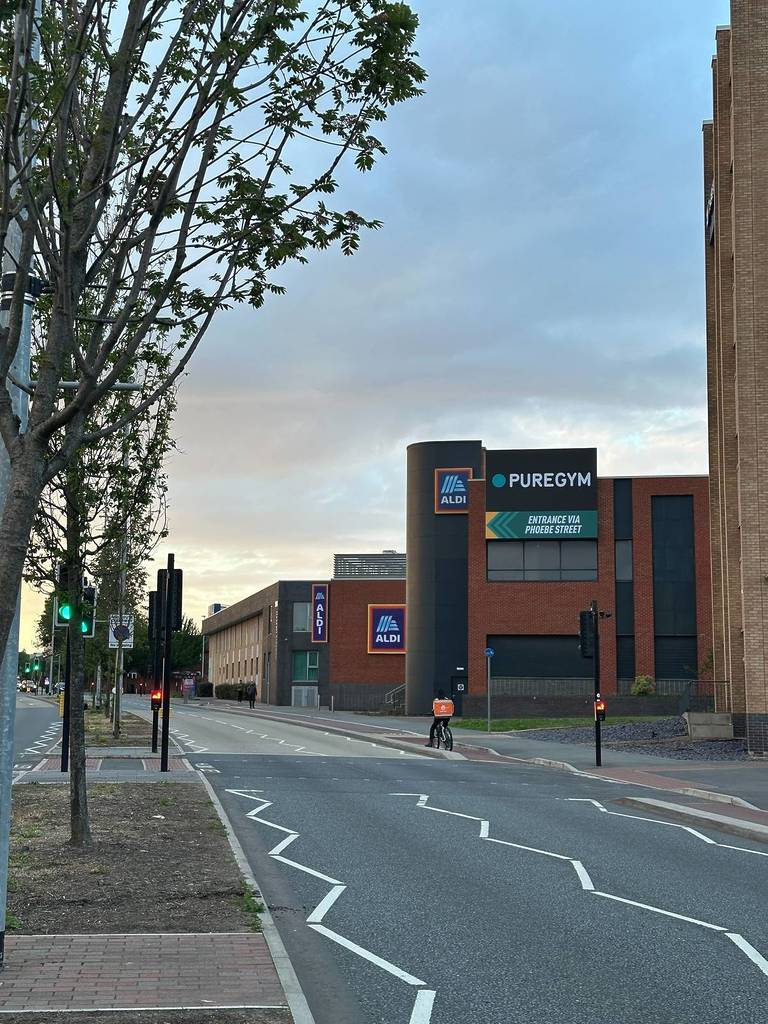 outside new aldi store and puregym on trafford road. ordsall, salford