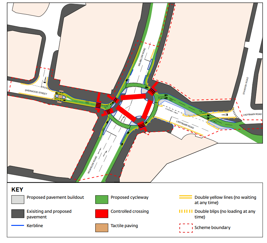 improvement plans for wilmslow road junction in withington, south manchester