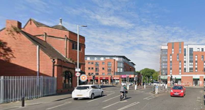screenshot of wilmslow road junction with Ladybarn Road and Sherwood Street in manchester