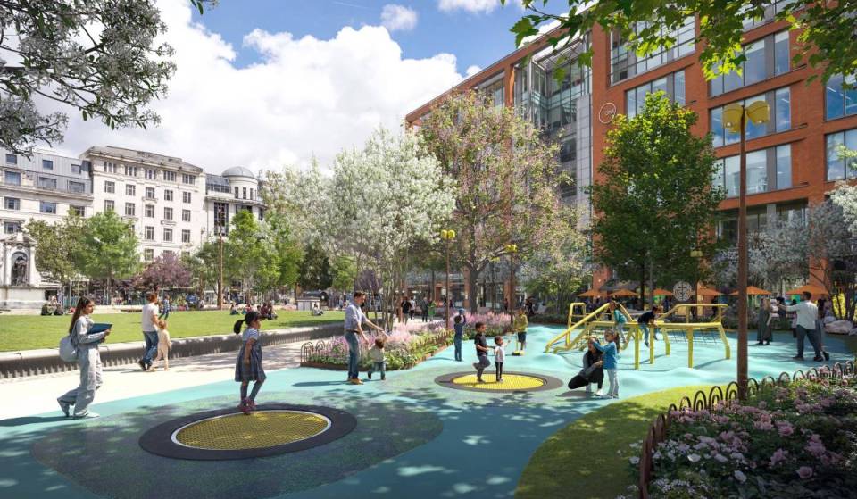 Manchester is finally revealing its new design for Piccadilly Gardens — see a first look of the new Welcome Pavilion and expanded play area