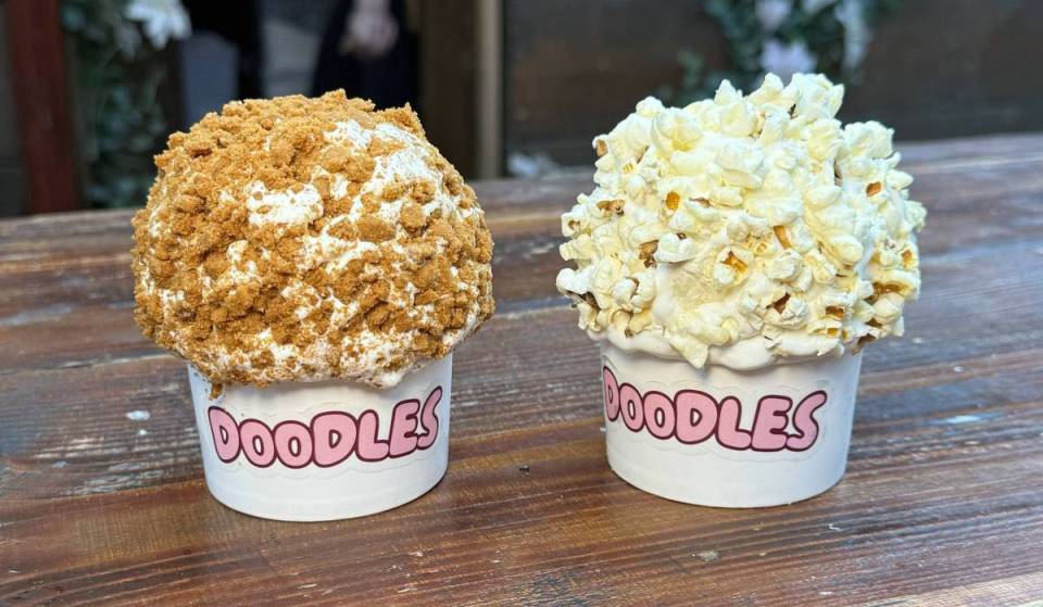 You can try elaborately loaded soft serve ice cream coated in popcorn &amp; pistachio sauce at this semi-outdoor kiosk in a hidden Manchester garden