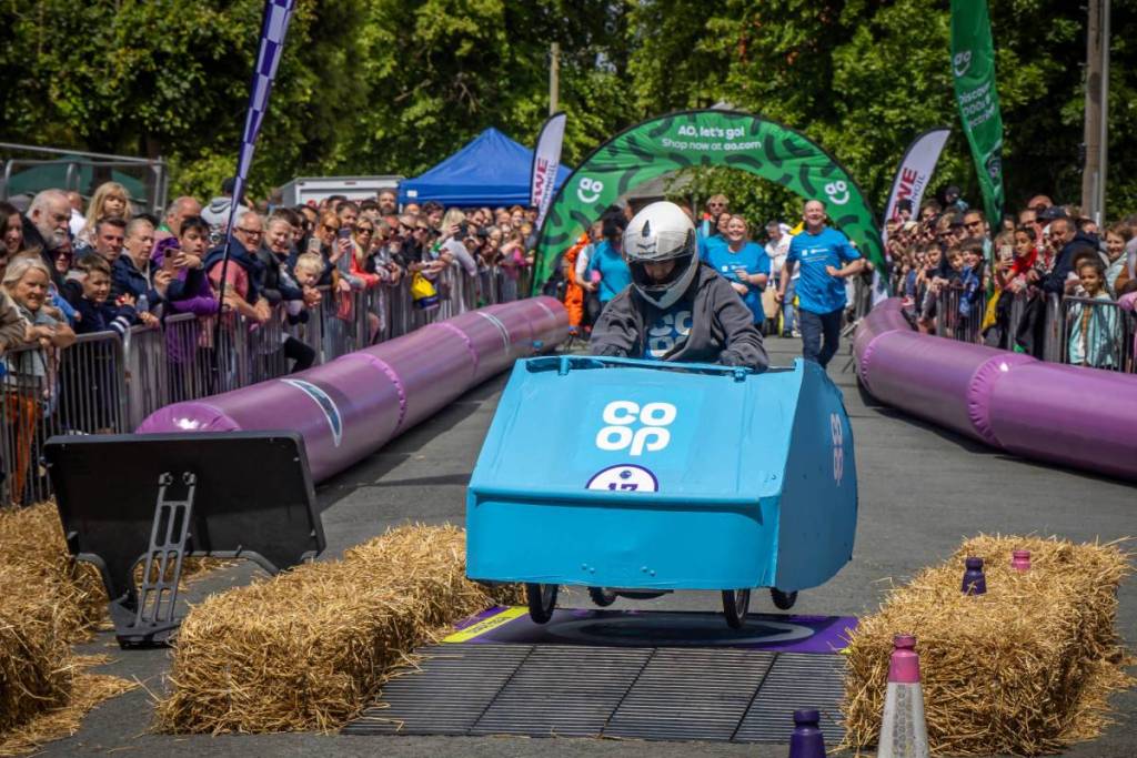 co-op soapbox going down hill on krazy races course