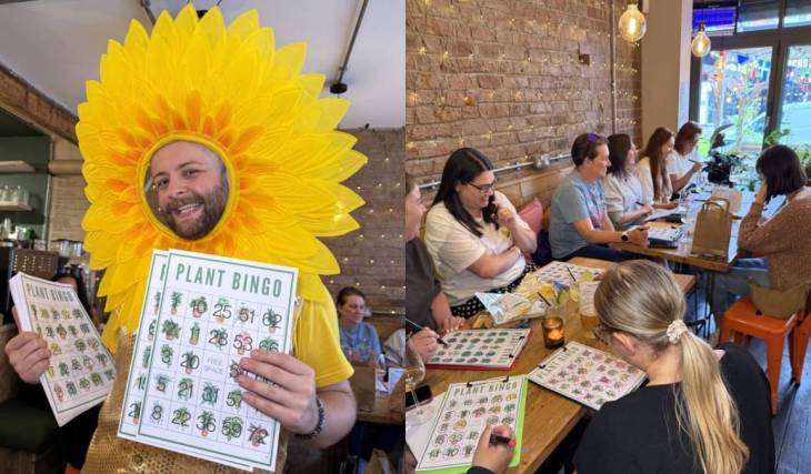 A quirky Manchester bingo night has swapped traditional cash prizes for huge monsteras and terrariums – and the caller even wears a giant sunflower costume