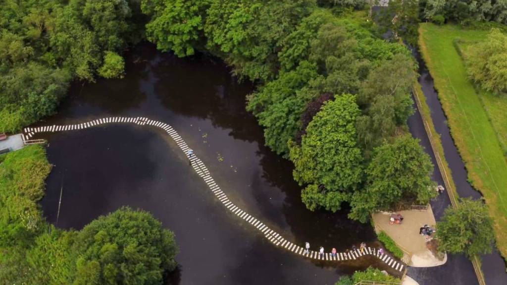 aerial shot of stepping stones 