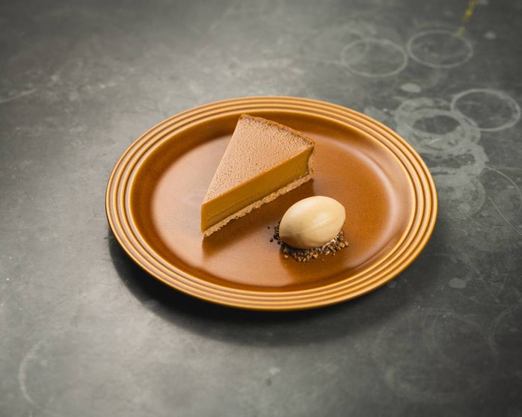 Cane sugar custard tart with cane sugar ice cream at Higher Ground restaurant