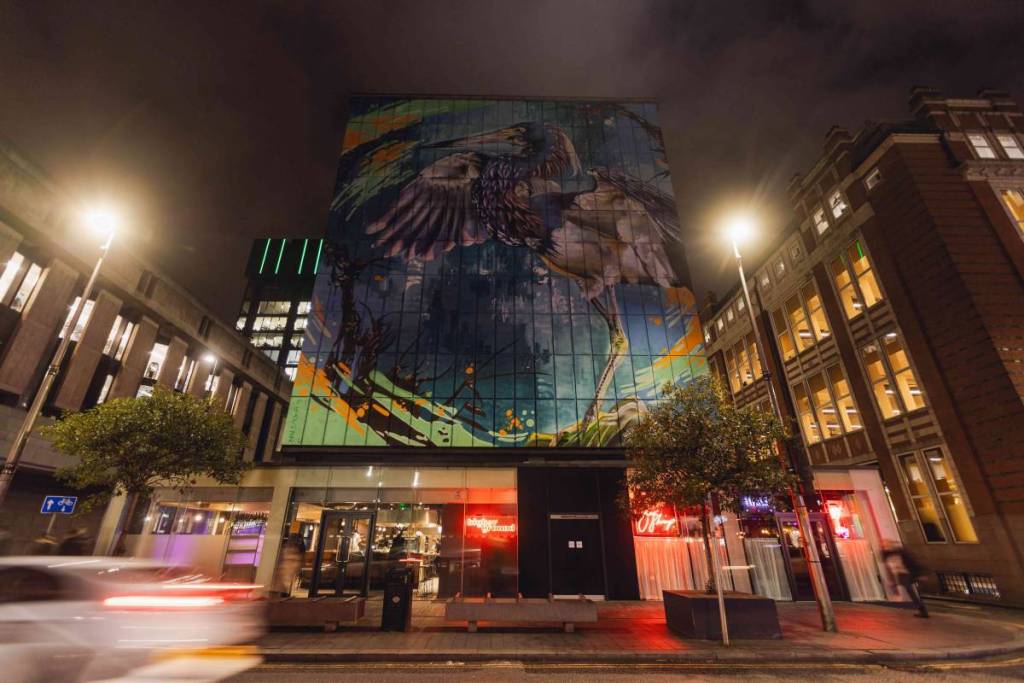 higher ground exterior at night 