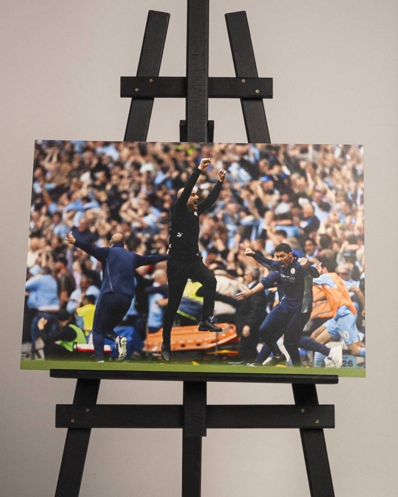 canvas of pep guardiola jumping in celebration