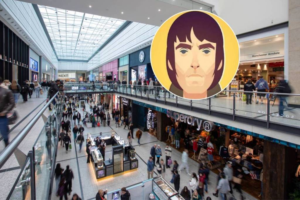 stanley chow mcr made exhibition arndale centre with liam gallagher illustration in circle