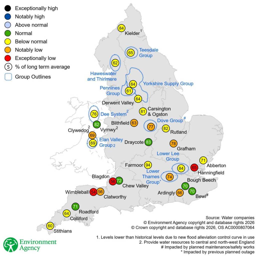 reservoir water levels uk map july drought