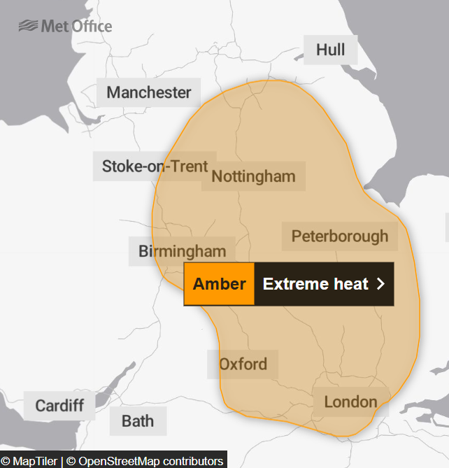 met office amber weather warning map extreme heat