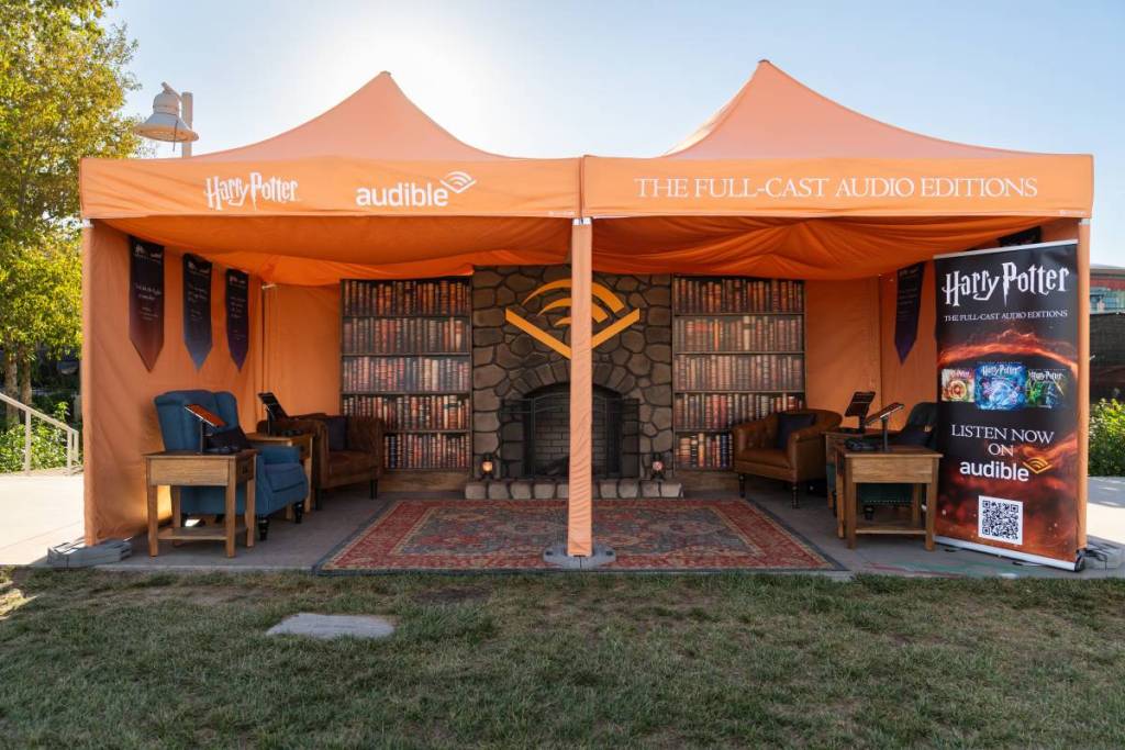 audible listening tent at the harry potter droneart show 
