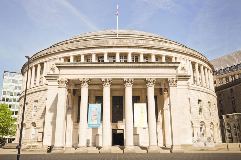 exterior of manchester central library entrance