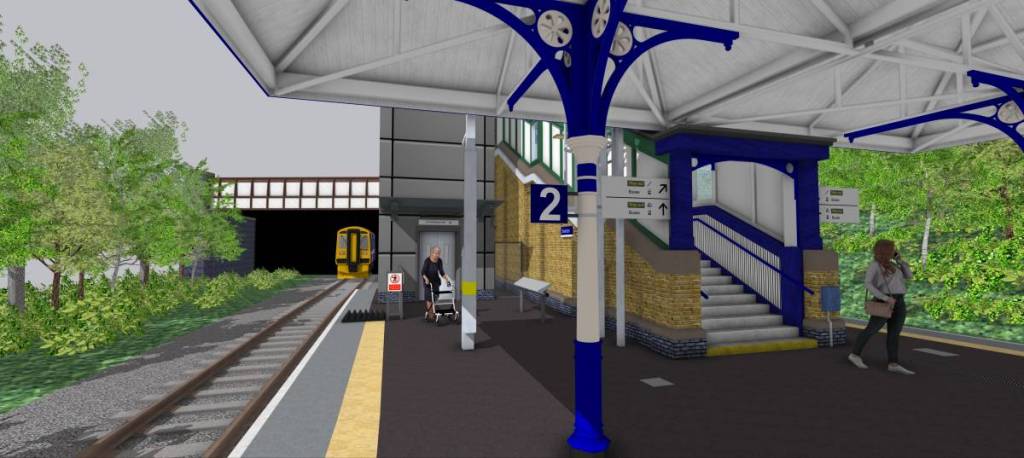 cgi of swinton train station platform in salford, greater manchester