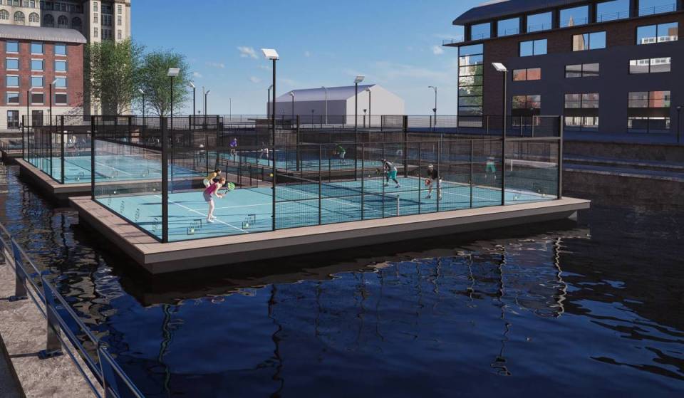 Work has begun on Britain’s first floating padel destination, just 1 hour from Manchester – featuring a waterfront clubhouse &amp; stunning views