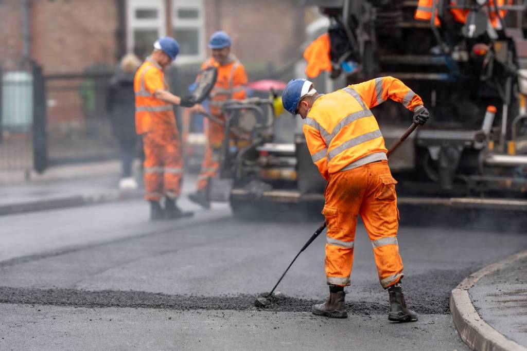Work taking place on a residential road in Eccles, Salford
