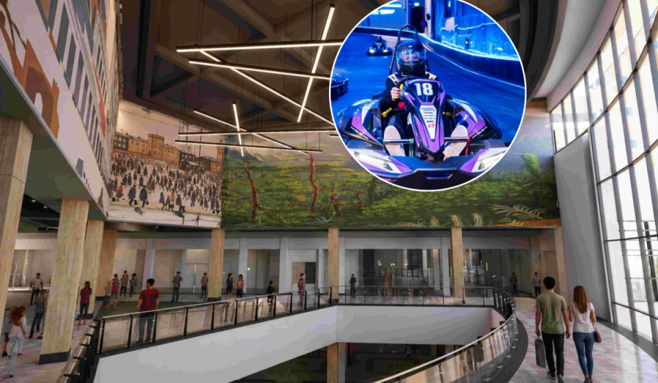 Work officially begins on a £16m transformation of Salford’s waterside hub into a 100,000 sq ft leisure destination with indoor karting track and Hollywood Bowl