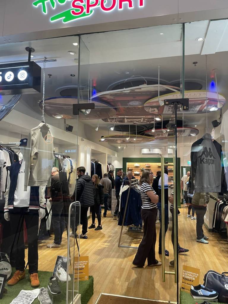 Customers were ready and waiting at the doors for opening of hurley sport at middlebrook retail park
