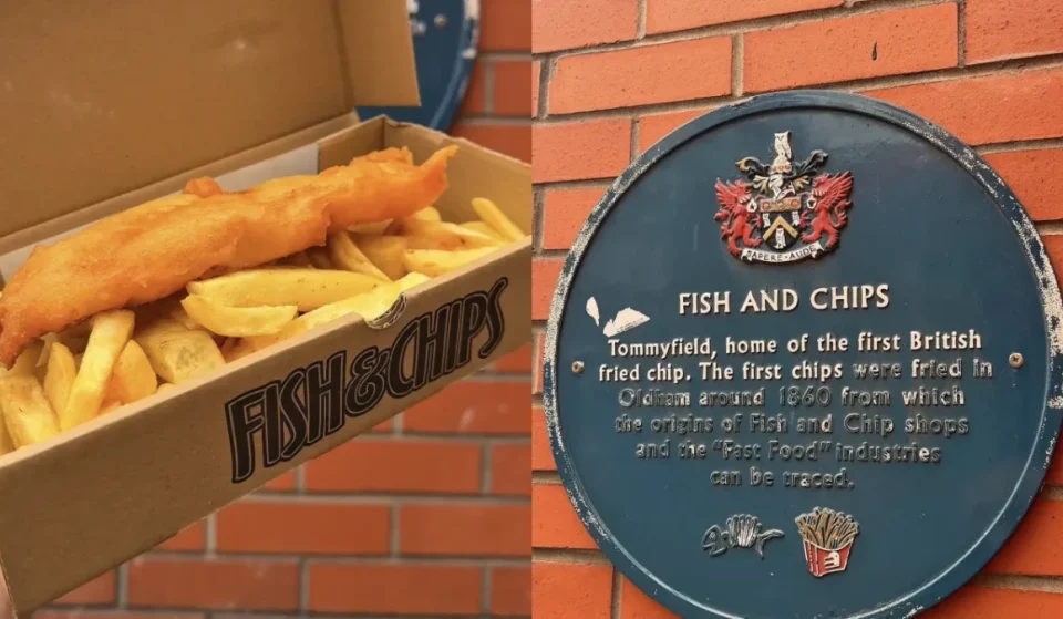 Not London: The Oldham chippy holding the 1860 ‘birthplace of the British chip’ plaque has relocated to The Spindles after 35 years