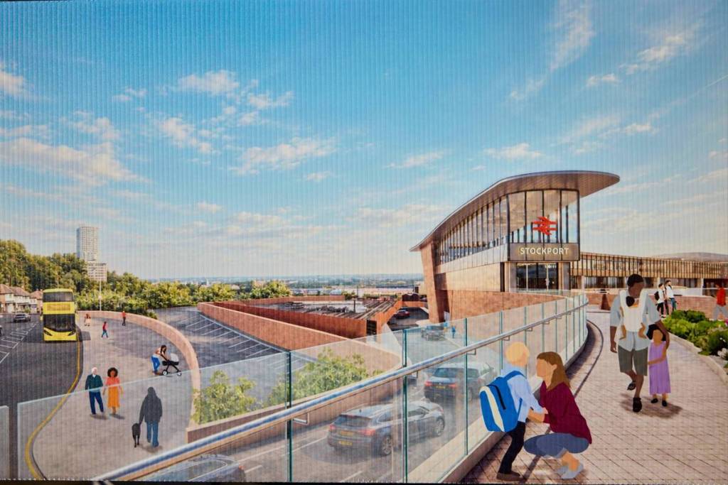 CGI of Edgeley entrance to stockport railway station