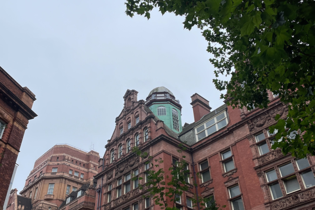 view of godlee observatory from sackville gardens in manchester opposite