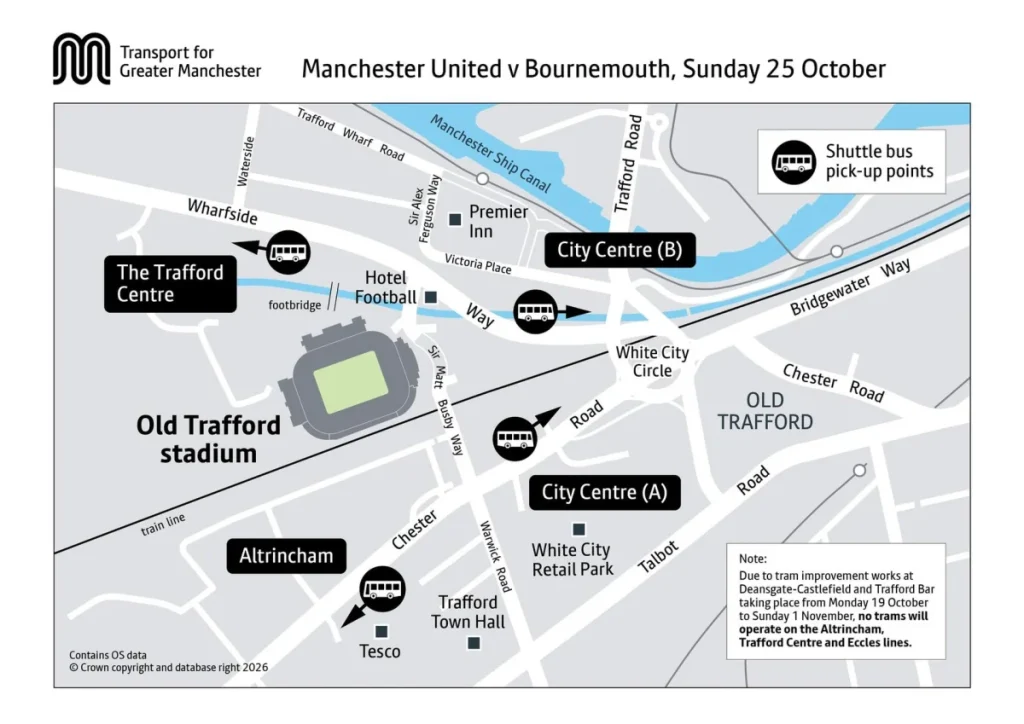 old trafford shuttle bus tram disruption