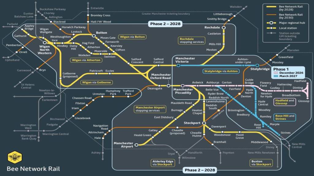 updated map of bee network rail rollout